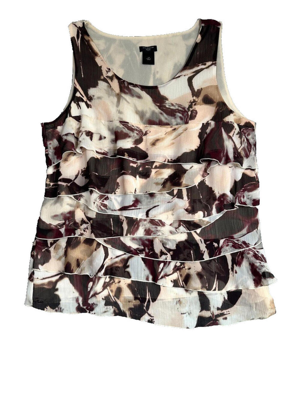 Ann Taylor Women's Sleeveless Ruffle Blouse Floral Layered Top Side Zip - 12P
